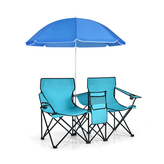 Portable Folding Picnic Double Chair With Umbrella, Turquoise at Gallery Canada