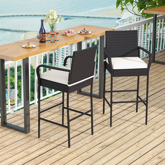 Outdoor PE Rattan Cushioned Barstool Set, 2 Pieces, Off White Patio Bar Furniture Off White at Gallery Canada