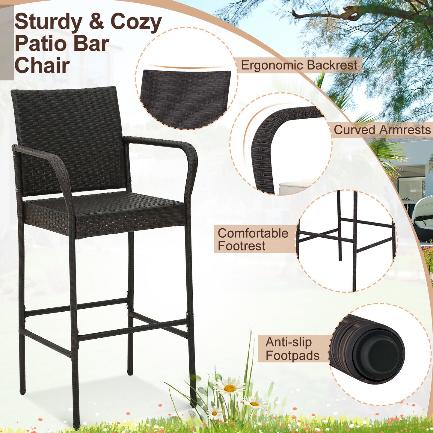 Outdoor PE Rattan Cushioned Barstool Set, 2 Pieces, Off White Patio Bar Furniture at Gallery Canada