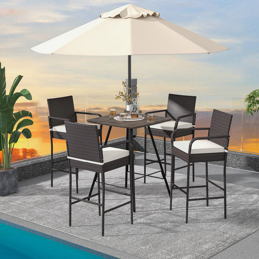 Outdoor Rattan Barstool Set, 4 Pieces, With Armrests, Off White Patio Bar Furniture Off White at Gallery Canada
