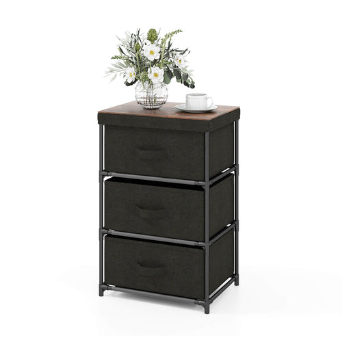 3-Tier Fabric Nightstand with Sturdy Metal Frame, Black