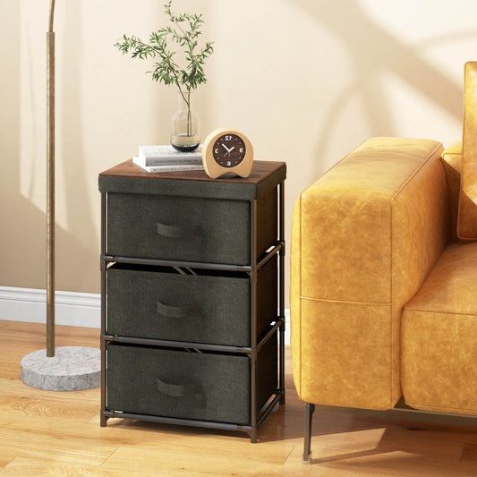 3-Tier Fabric Nightstand with Sturdy Metal Frame, Black Nightstands Black at Gallery Canada