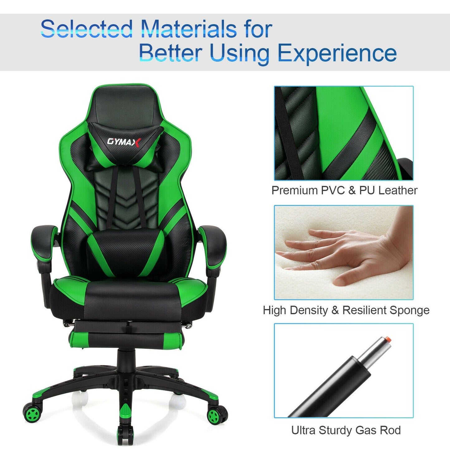 Adjustable Gaming Chair with Footrest for Home Office, Green Gaming Chairs at Gallery Canada