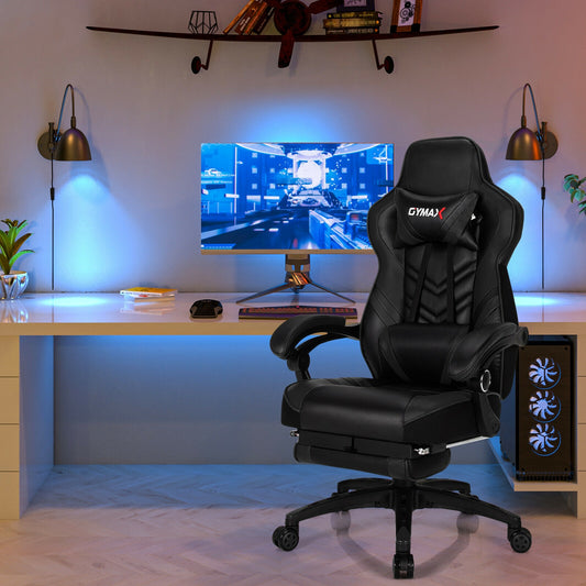 Adjustable Gaming Chair with Footrest for Home Office, Black Gaming Chairs Black at Gallery Canada
