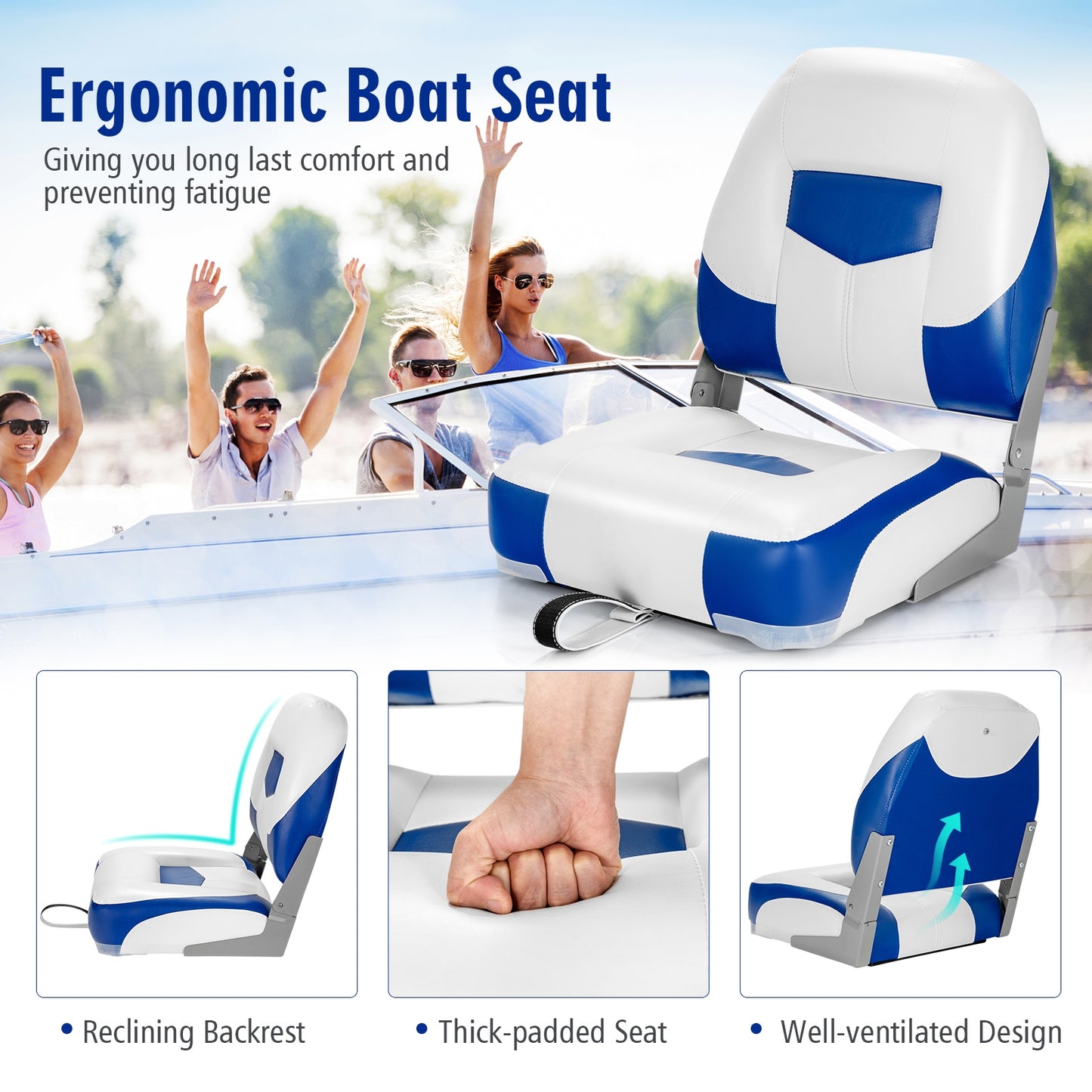 Set Of 2 Folding Low Back Fishing Boat Seats, Blue Swimming at Gallery Canada