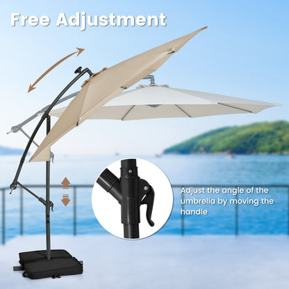 10 Feet Cantilever Umbrella with 32 LED Lights and Solar Panel Batteries, Beige