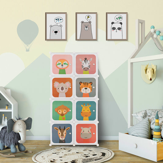 8 Cube Kids Wardrobe Closet With Hanging Section, Doors, White Kids Storage White at Gallery Canada