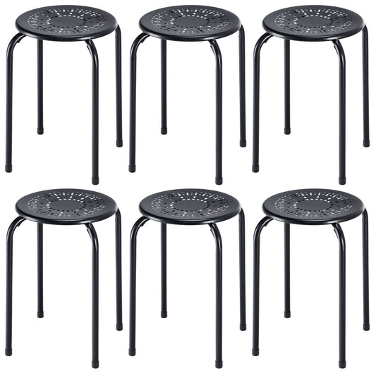 Set of 6 Stackable Daisy Backless Round  Metal Stool Set, Black at Gallery Canada