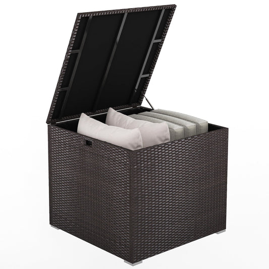 72 Gallon Rattan Outdoor Storage Box with Zippered Liner and Solid Pneumatic Rod, Brown