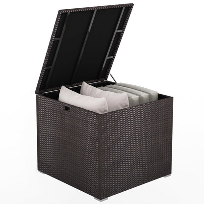 72 Gallon Rattan Outdoor Storage Box with Zippered Liner and Solid Pneumatic Rod, Brown at Gallery Canada