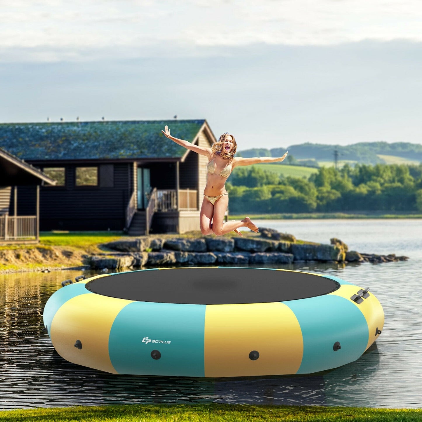 15 Feet Inflatable Splash Padded Water Bouncer Trampoline, Yellow