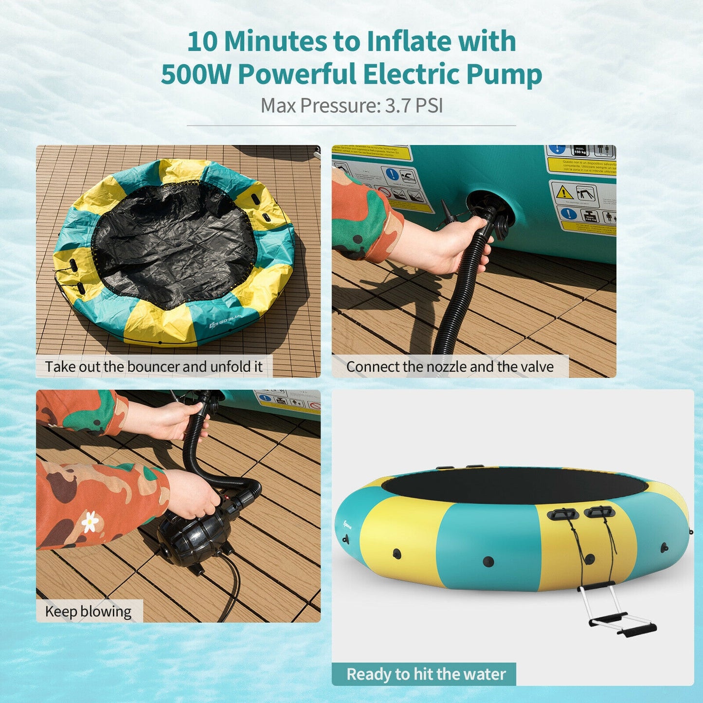 15 Feet Inflatable Splash Padded Water Bouncer Trampoline, Yellow Trampolines at Gallery Canada