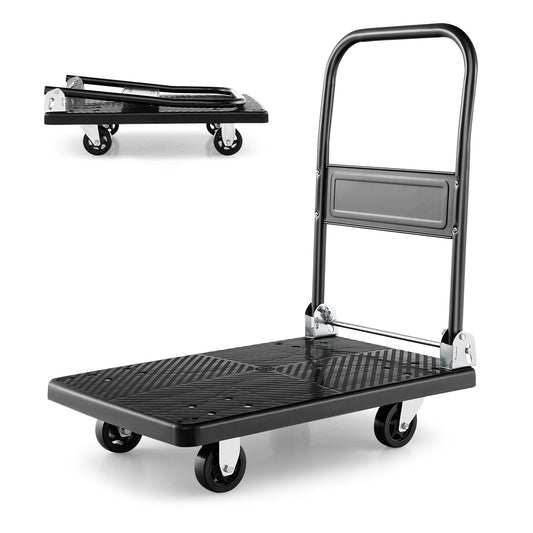 Folding Push Cart Dolly with Swivel Wheels and Non-Slip Loading Area-36 x 24 inches, Black