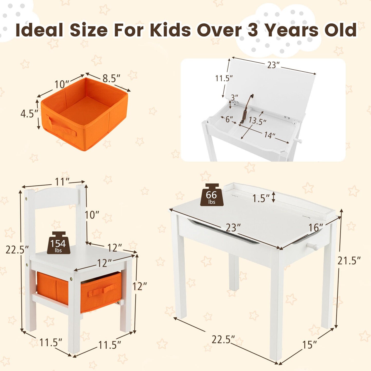 Wood Activity Kids Table and Chair Set with Storage Space, White at Gallery Canada