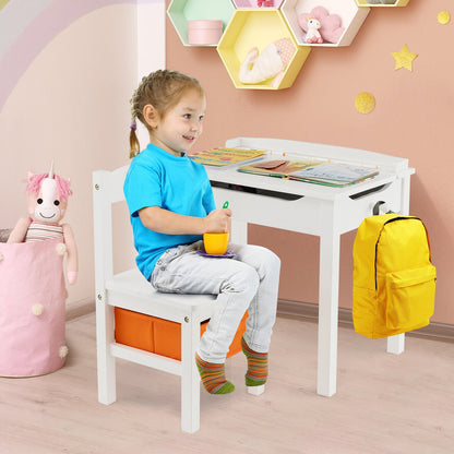 Wood Activity Kids Table and Chair Set with Storage Space, White at Gallery Canada