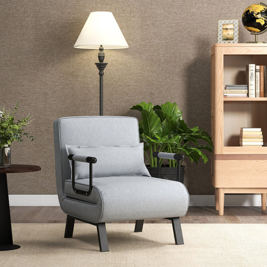 Folding 6 Position Convertible Sleeper Bed Armchair, Light Gray Accent Chairs Light Gray at Gallery Canada