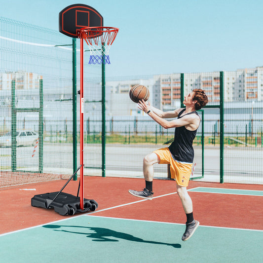 Adjustable Basketball Hoop System, Portable With 2 Wheels, Fillable Base, Red Sport Equipments Red at Gallery Canada