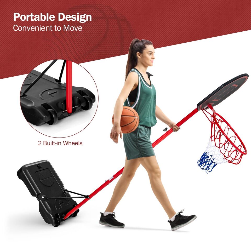 Adjustable Basketball Hoop System, Portable With 2 Wheels, Fillable Base, Red Sport Equipments at Gallery Canada