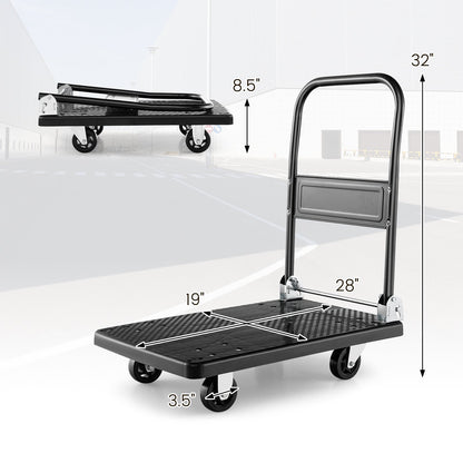 Folding Push Cart Dolly with Swivel Wheels and Non-Slip Loading Area-28 x 19 inches, Black