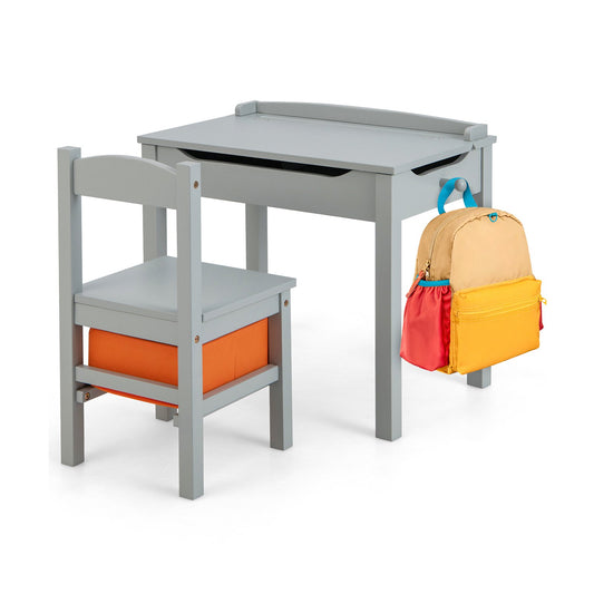 Wood Activity Kids Table and Chair Set with Storage Space, Gray