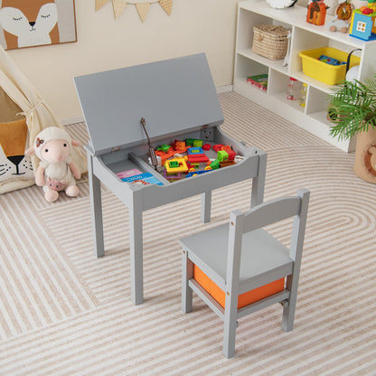Wood Activity Kids Table and Chair Set with Storage Space, Gray