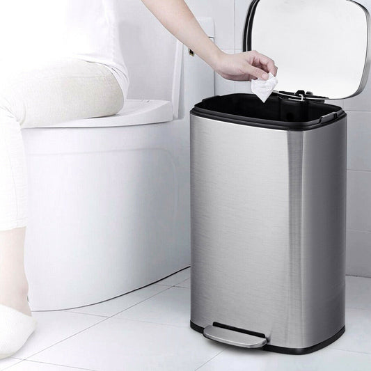 13.2 Gallon Stainless Steel Trash Garbage Can with Bucket, Silver Kitchen Organization Silver at Gallery Canada