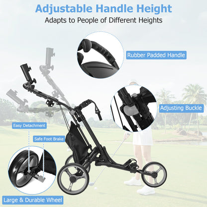 Folding 3 Wheels Golf Push Cart with Bag Scoreboard Adjustable Handle, Gray at Gallery Canada
