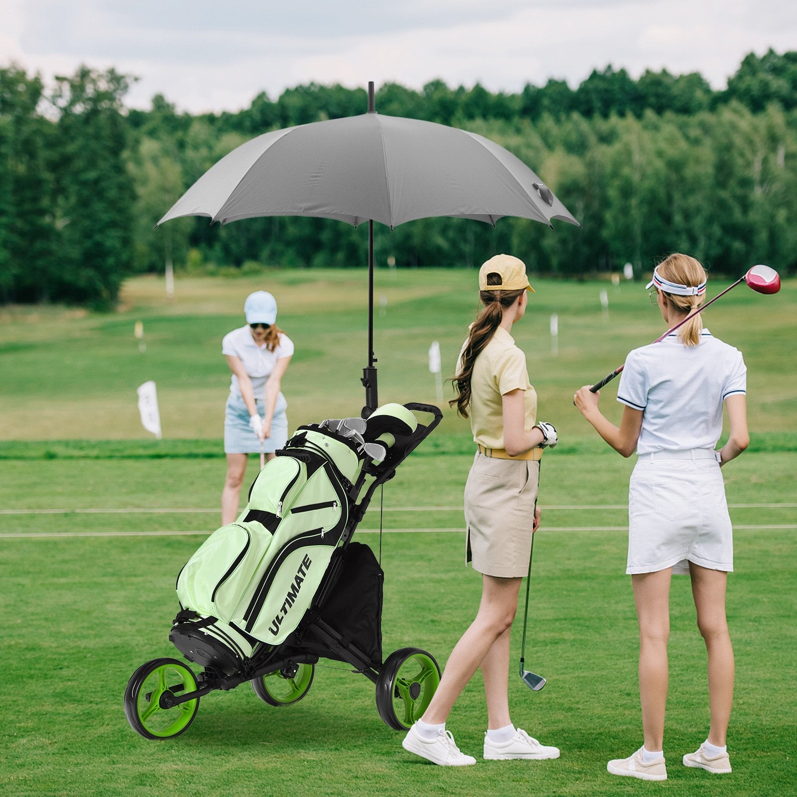 Folding 3 Wheels Golf Push Cart with Bag Scoreboard Adjustable Handle, Green at Gallery Canada