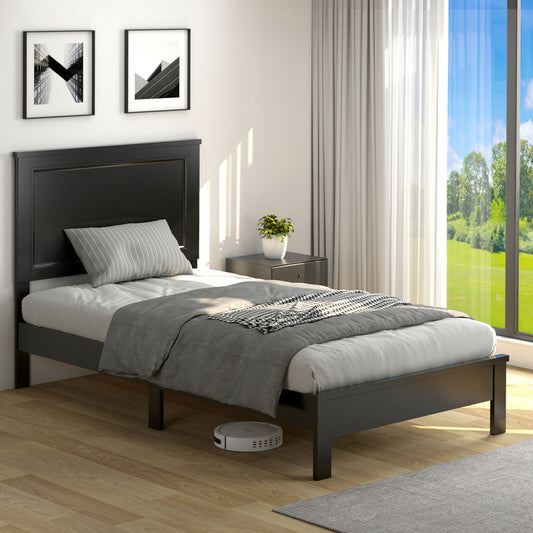 Twin Size Platform Bed Frame, Rubber Wood Leg, Black