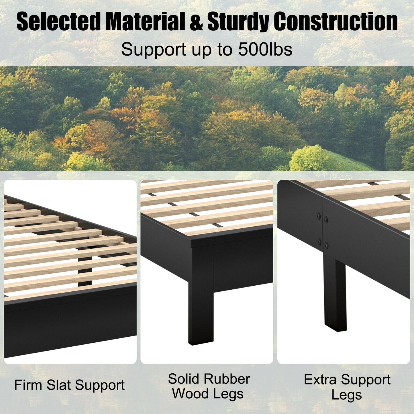 Twin Size Platform Bed Frame, Rubber Wood Leg, Black Simple Bed Frame at Gallery Canada