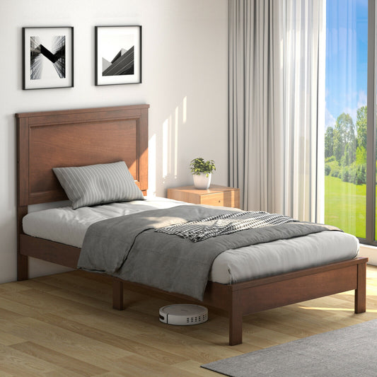 Twin Size Platform Bed Frame, Rubber Wood Leg, Walnut Simple Bed Frame Walnut at Gallery Canada