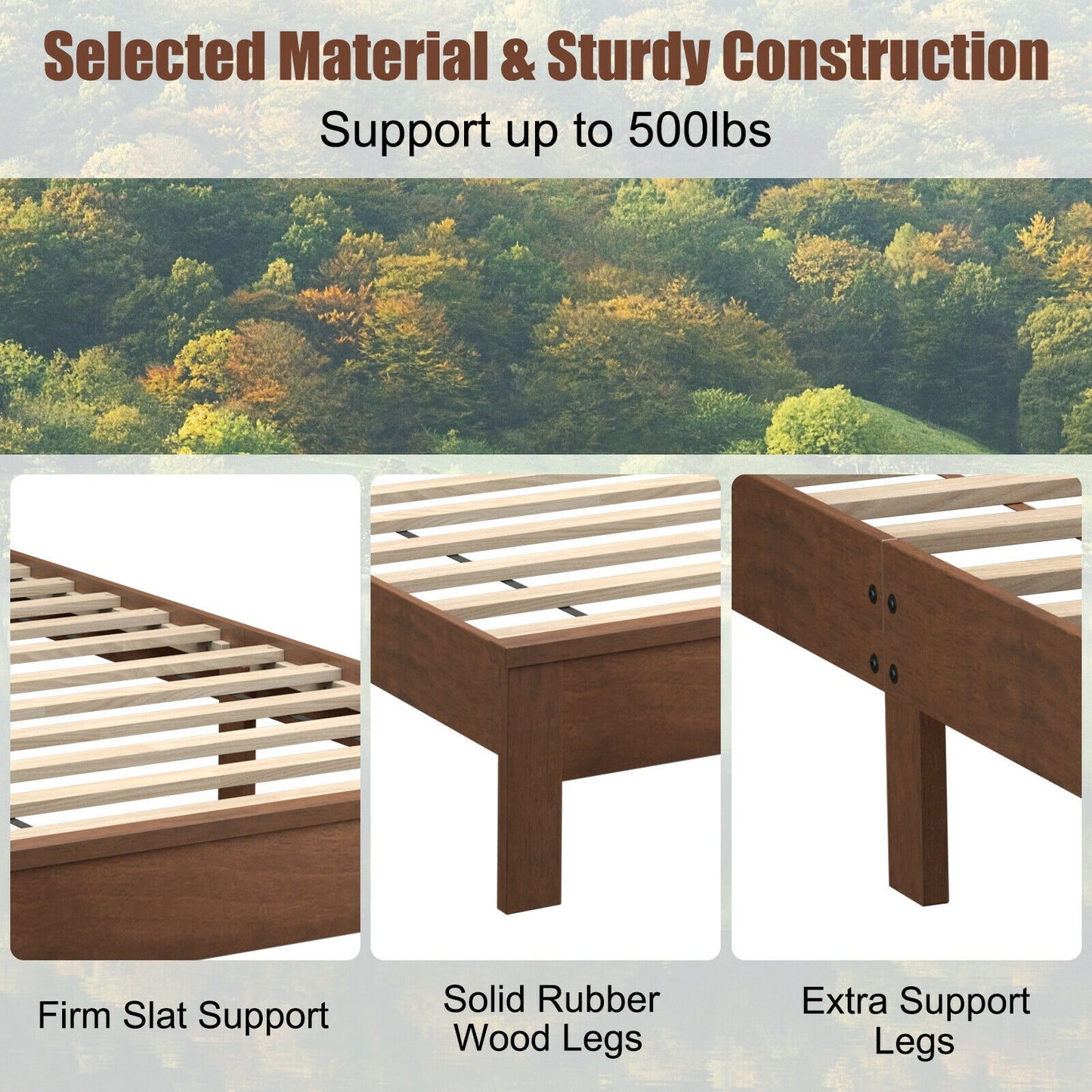 Twin Size Platform Bed Frame with Rubber Wood Leg, Walnut Simple Bed Frame at Gallery Canada