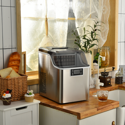 Electric Countertop Ice Maker with Ice Scoop and Basket-Sliver, Silver