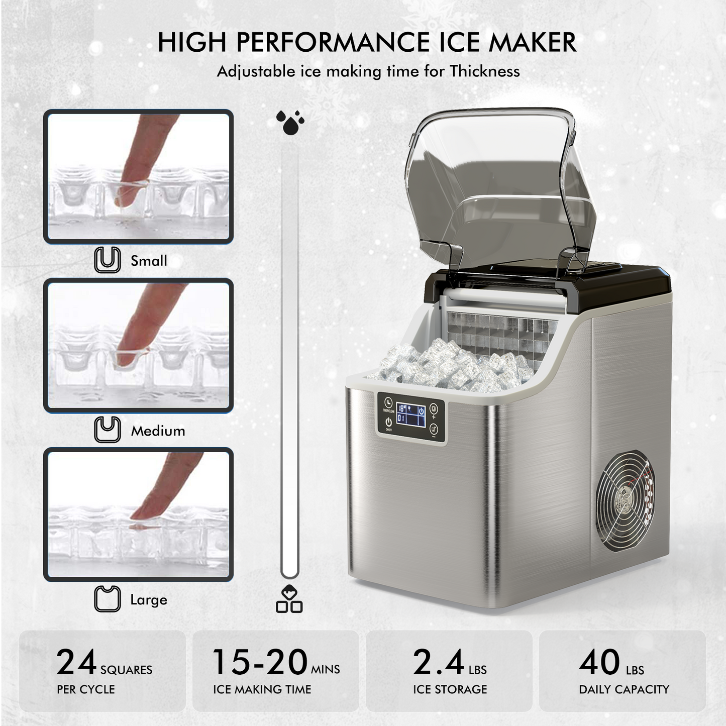 Electric Portable Countertop Ice Maker, With Scoop And Basket, Silver