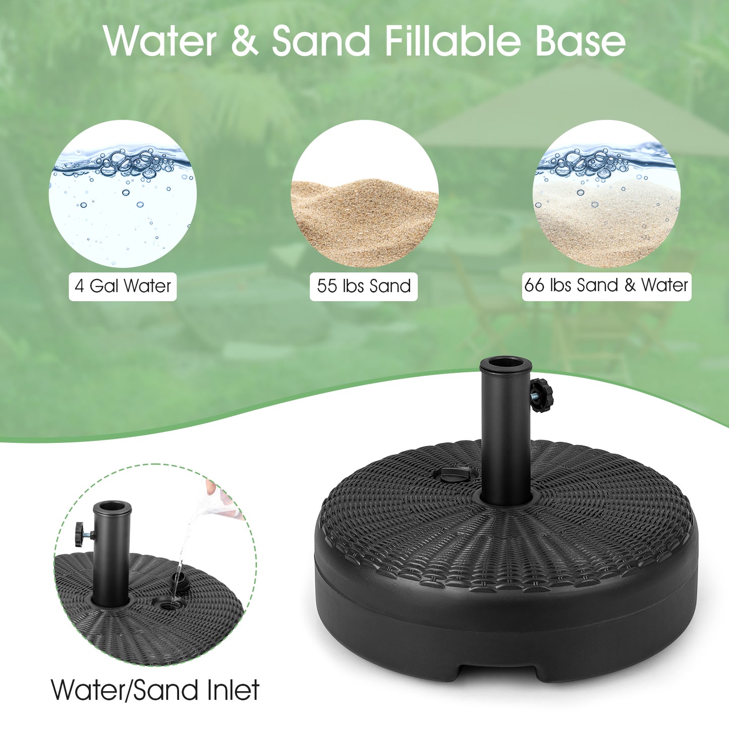 18 Inch Fillable Heavy-Duty Round Umbrella Base, Black Outdoor Umbrella Bases at Gallery Canada