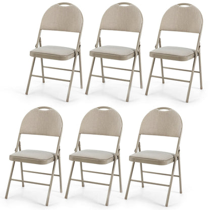 6 Pack Folding Chairs Portable Padded Office Kitchen Dining Chairs, Beige