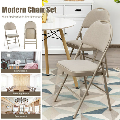 6 Pack Folding Chairs Portable Padded Office Kitchen Dining Chairs, Beige