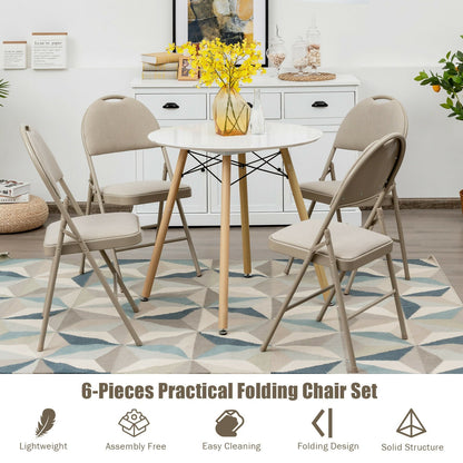 6 Pack Folding Chairs Portable Padded Office Kitchen Dining Chairs, Beige - Gallery Canada