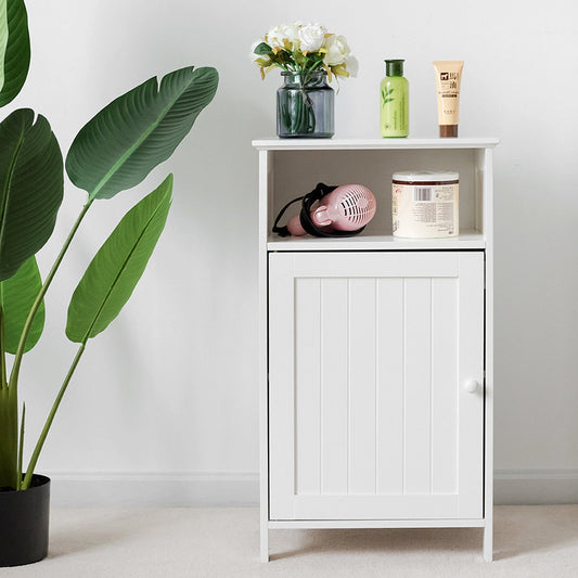 Freestanding Adjustable Shelf Floor Storage Cabinet, White Floor Cabinets White at Gallery Canada