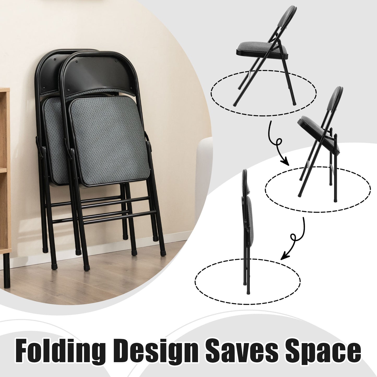 2 PCS Folding Chair Set, Upholstered Seat, Fabric Backrest, Black Chairs at Gallery Canada