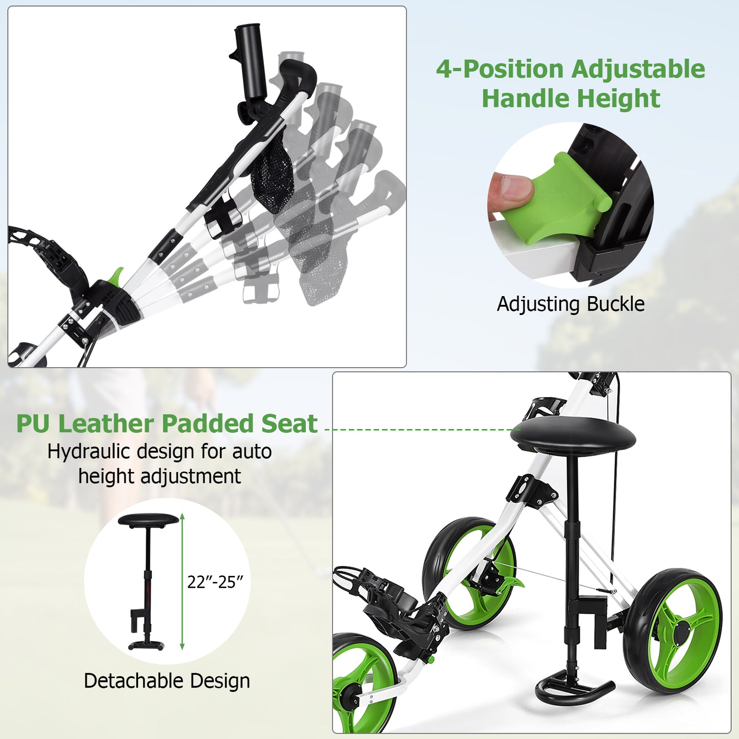 Foldable 3 Wheel Golf Trolley With Scoreboard Bag, Green Golf at Gallery Canada