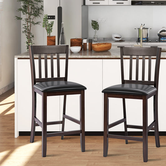 25 Inches Set of 2 Bar Stools with Rubber Wood Legs, Espresso Bar Stools Espresso at Gallery Canada