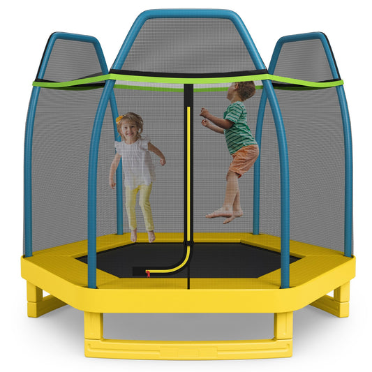 7 ft Kids Trampoline With Safety Enclosure Net, Yellow Trampolines Yellow at Gallery Canada