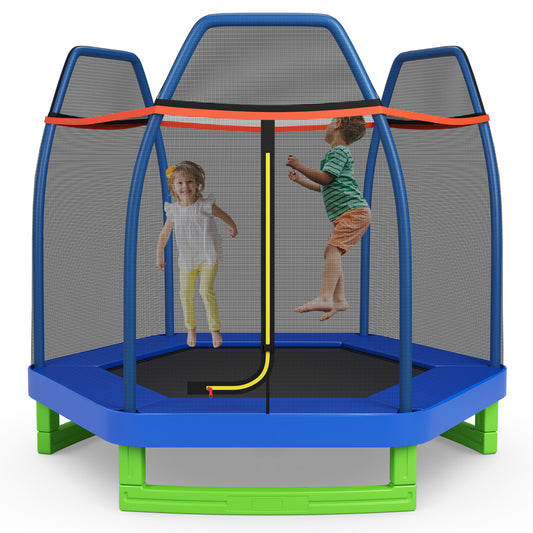 7 Ft Kids Trampoline With Safety Enclosure Net, Blue Trampolines Blue at Gallery Canada