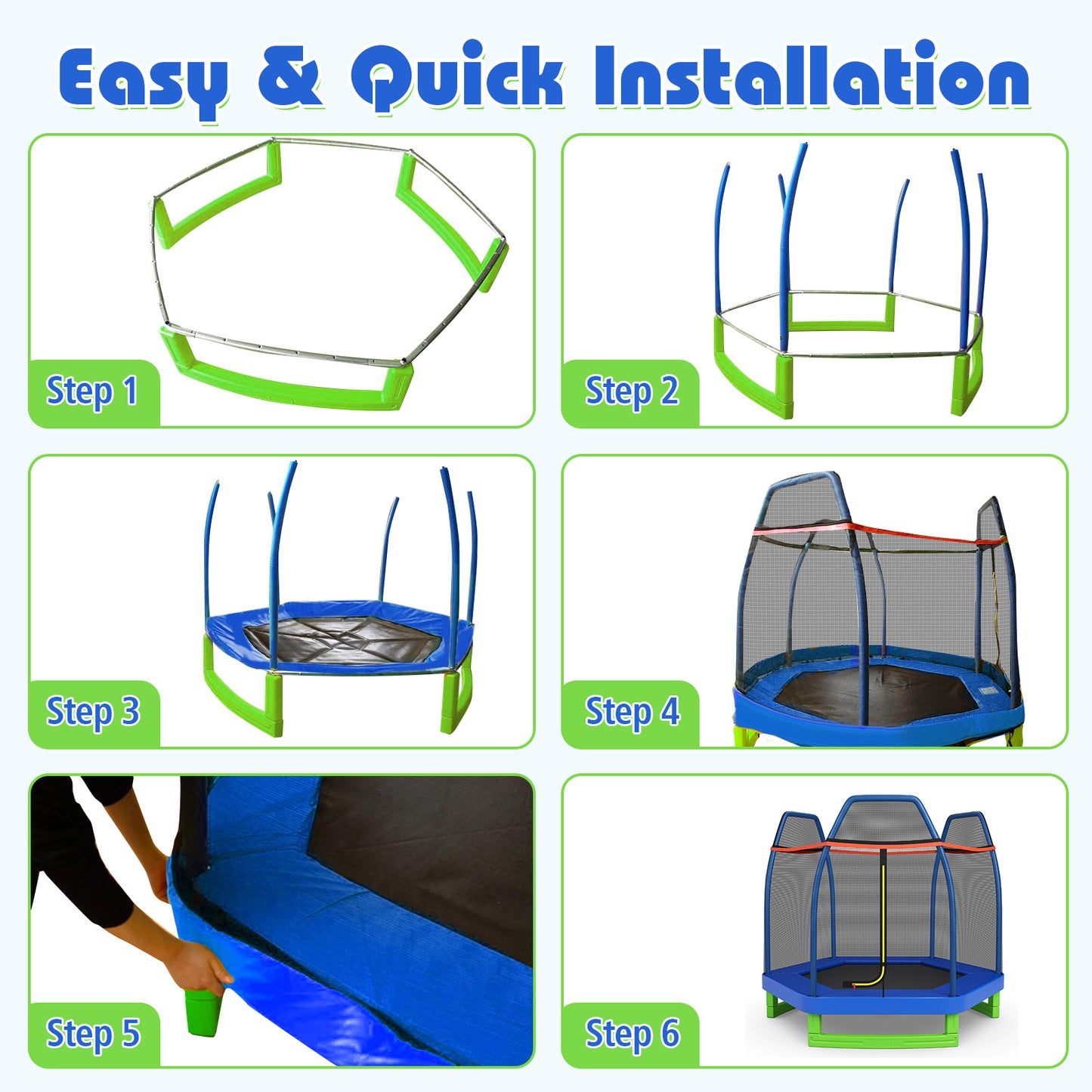 7 Ft Kids Trampoline With Safety Enclosure Net, Blue Trampolines at Gallery Canada