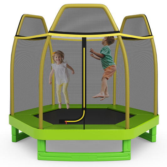 7FT Kids Trampoline With Safety Enclosure Net, Green Trampolines Green at Gallery Canada