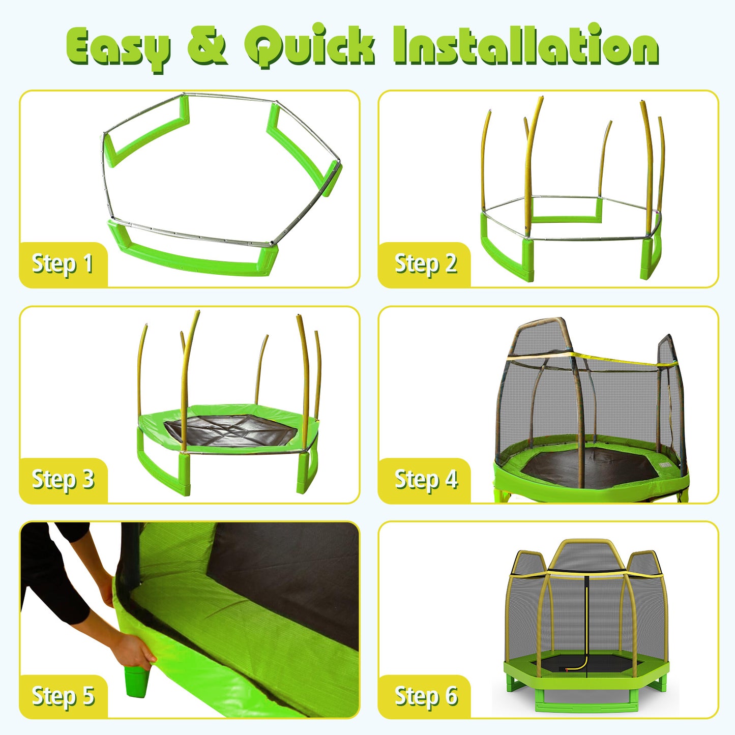 7FT Kids Trampoline With Safety Enclosure Net, Green Trampolines at Gallery Canada