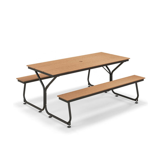 6 Feet Outdoor Picnic Table Bench Set for 6-8 People, Brown