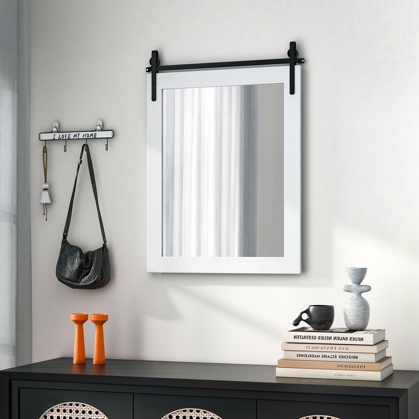 30 x 22 Inch Wall Mount Mirror with Wood Frame, White
