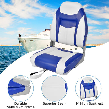 High Back Folding Boat Seats with Blue White Sponge Cushion and Flexible Hinges, Blue